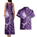 New Zealand Matariki Couples Matching Tank Maxi Dress and Hawaiian Shirt Maori Koru With Humpback Whale Purple