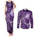 New Zealand Matariki Couples Matching Tank Maxi Dress and Long Sleeve Button Shirt Maori Koru With Humpback Whale Purple