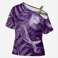 New Zealand Matariki Cross Shoulder Shirt Maori Koru With Humpback Whale Purple