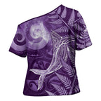New Zealand Matariki Cross Shoulder Shirt Maori Koru With Humpback Whale Purple