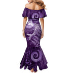 New Zealand Matariki Family Matching Mermaid Dress and Hawaiian Shirt Maori Koru With Humpback Whale Purple