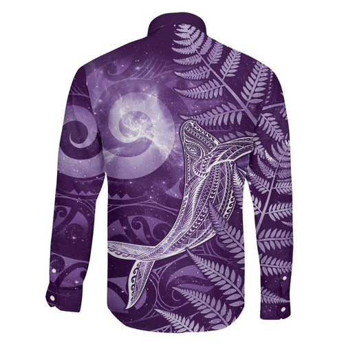 New Zealand Matariki Family Matching Off Shoulder Maxi Dress and Hawaiian Shirt Maori Koru With Humpback Whale Purple