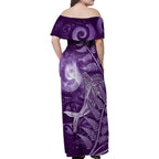 New Zealand Matariki Family Matching Off Shoulder Maxi Dress and Hawaiian Shirt Maori Koru With Humpback Whale Purple