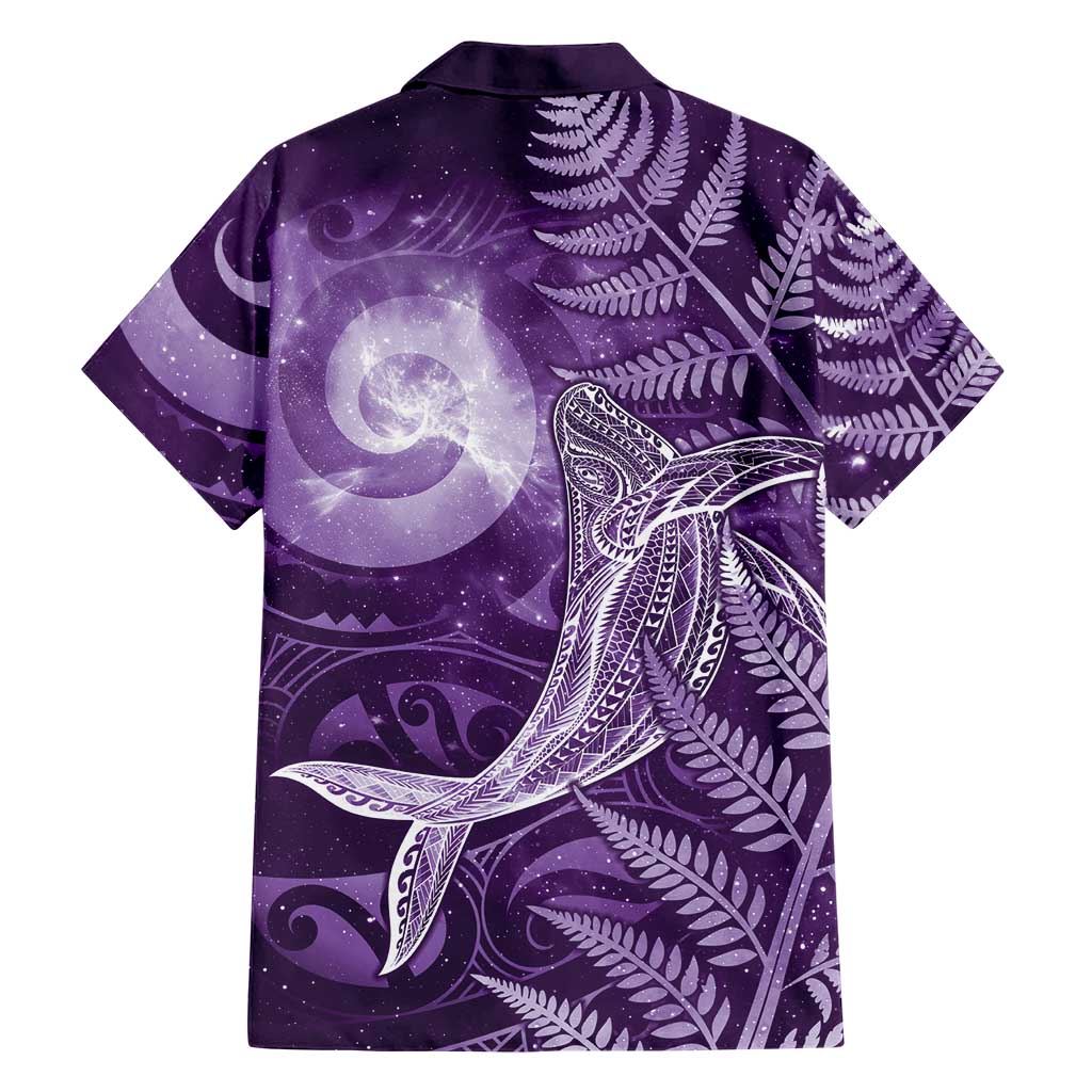 New Zealand Matariki Family Matching Off Shoulder Short Dress and Hawaiian Shirt Maori Koru With Humpback Whale Purple