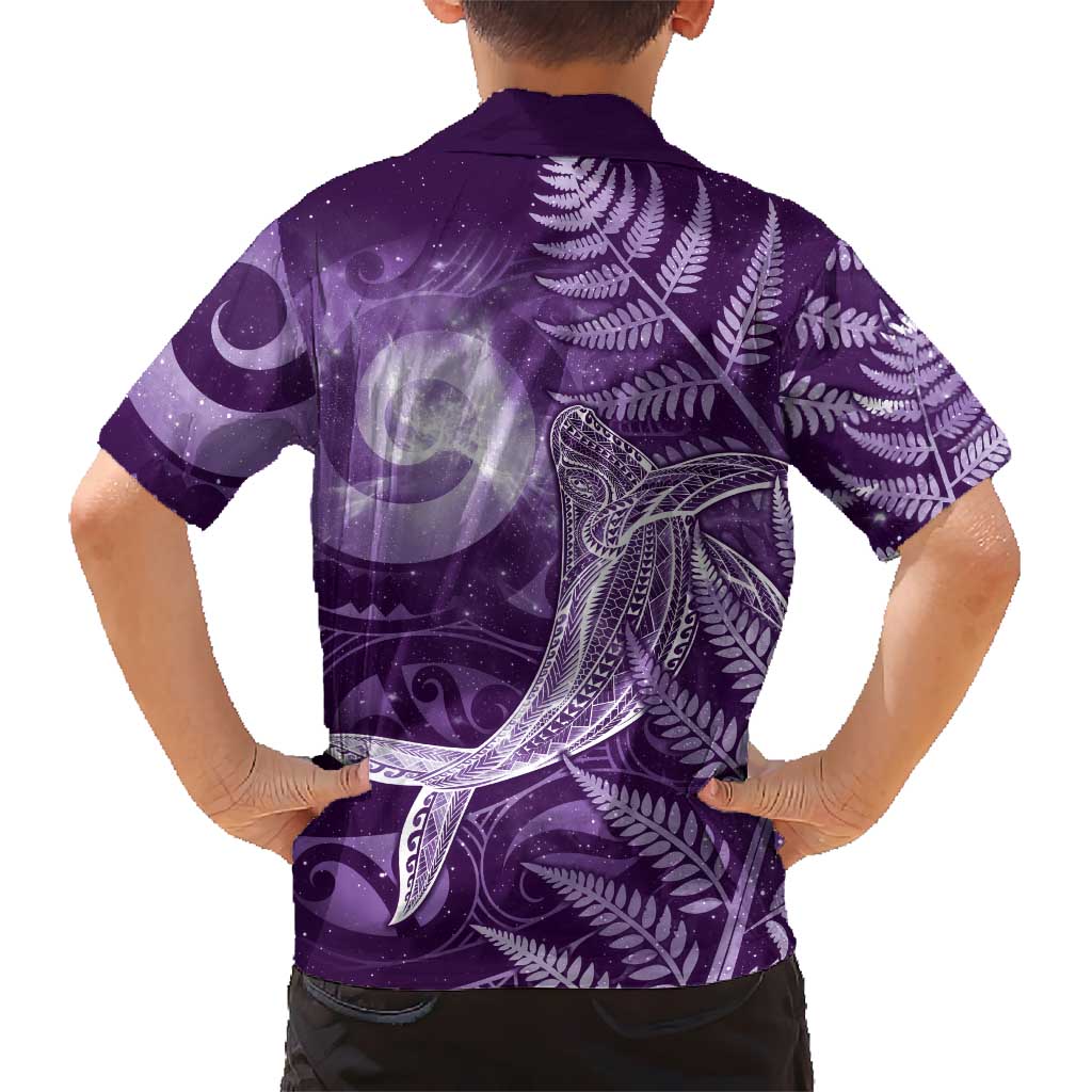 New Zealand Matariki Family Matching Puletasi and Hawaiian Shirt Maori Koru With Humpback Whale Purple