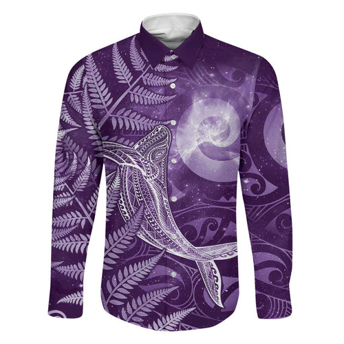 New Zealand Matariki Family Matching Summer Maxi Dress and Hawaiian Shirt Maori Koru With Humpback Whale Purple