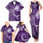 New Zealand Matariki Family Matching Tank Maxi Dress and Hawaiian Shirt Maori Koru With Humpback Whale Purple