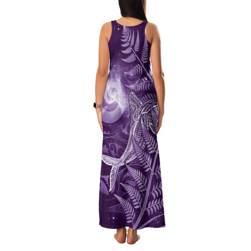 New Zealand Matariki Family Matching Tank Maxi Dress and Hawaiian Shirt Maori Koru With Humpback Whale Purple