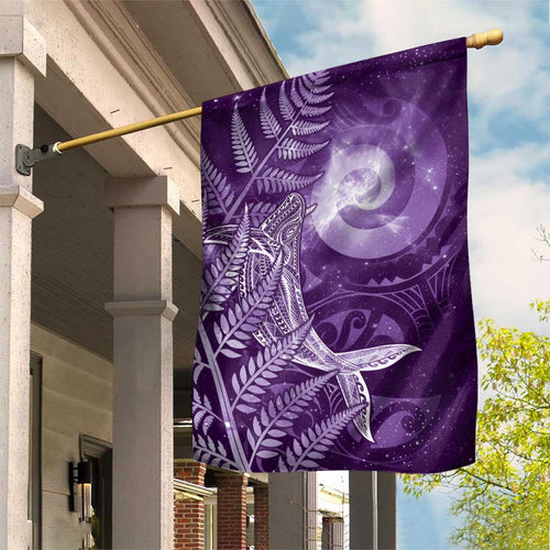 New Zealand Matariki Garden Flag Maori Koru With Humpback Whale Purple