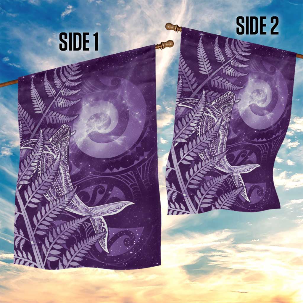 New Zealand Matariki Garden Flag Maori Koru With Humpback Whale Purple