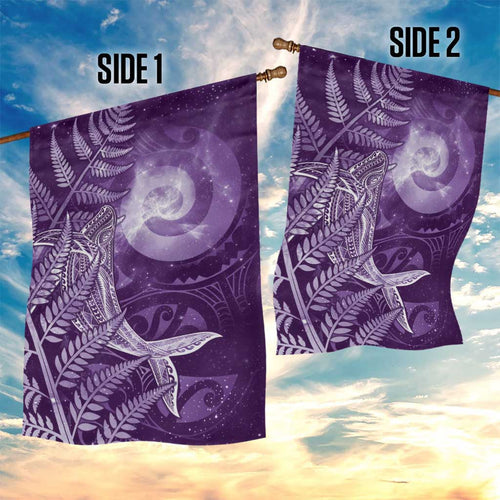 New Zealand Matariki Garden Flag Maori Koru With Humpback Whale Purple