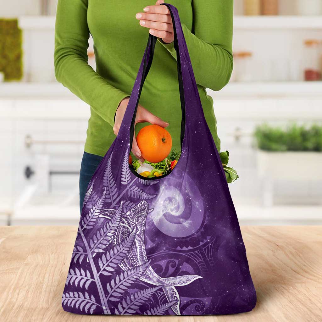 New Zealand Matariki Grocery Bag Maori Koru With Humpback Whale Purple