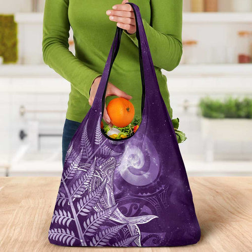 New Zealand Matariki Grocery Bag Maori Koru With Humpback Whale Purple