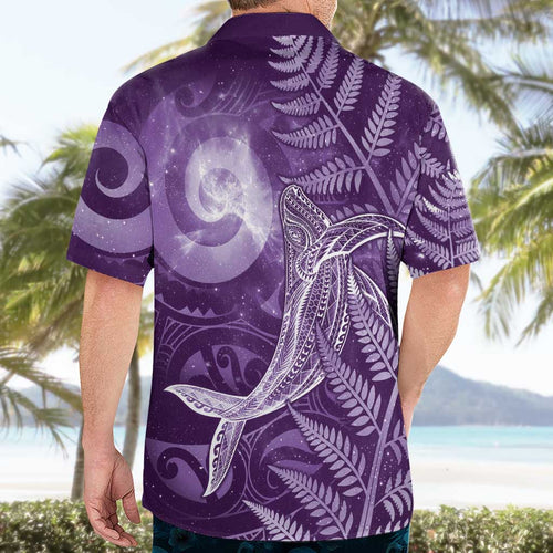 New Zealand Matariki Hawaiian Shirt Maori Koru With Humpback Whale Purple