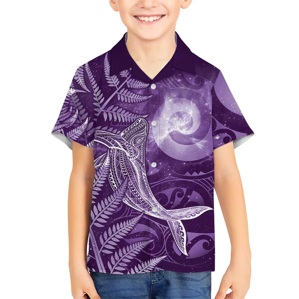 New Zealand Matariki Hawaiian Shirt Maori Koru With Humpback Whale Purple