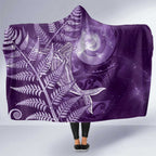 New Zealand Matariki Hooded Blanket Maori Koru With Humpback Whale Purple