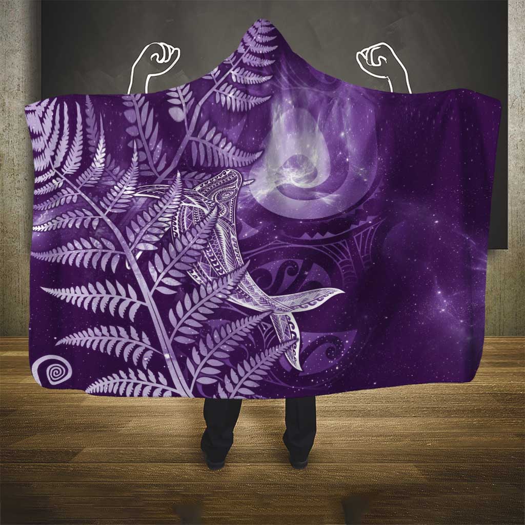 New Zealand Matariki Hooded Blanket Maori Koru With Humpback Whale Purple