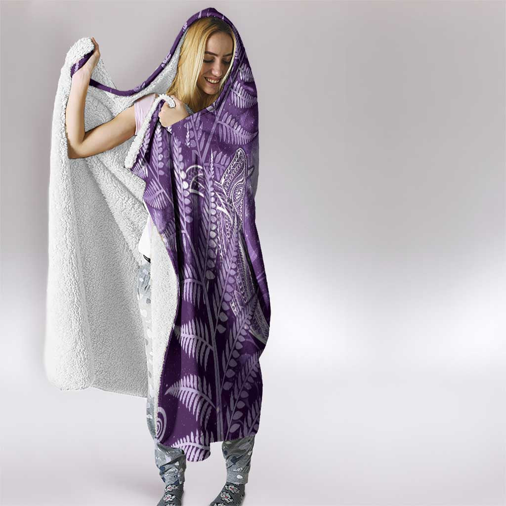 New Zealand Matariki Hooded Blanket Maori Koru With Humpback Whale Purple