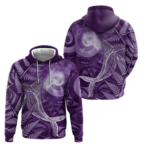 New Zealand Matariki Hoodie Maori Koru With Humpback Whale Purple