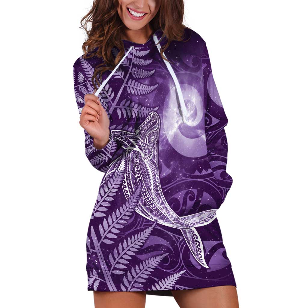 New Zealand Matariki Hoodie Dress Maori Koru With Humpback Whale Purple