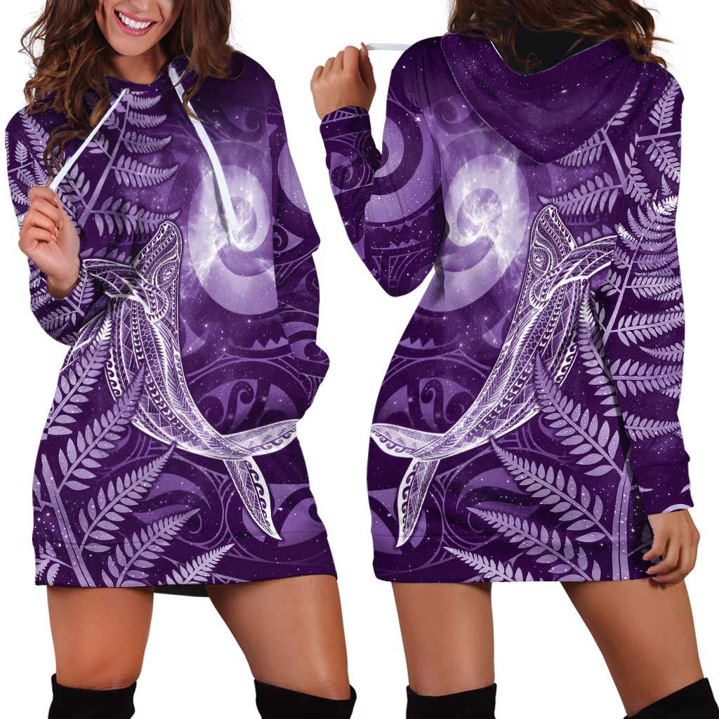 New Zealand Matariki Hoodie Dress Maori Koru With Humpback Whale Purple