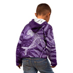 New Zealand Matariki Kid Hoodie Maori Koru With Humpback Whale Purple