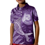 New Zealand Matariki Kid Polo Shirt Maori Koru With Humpback Whale Purple