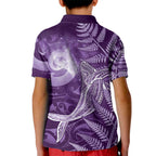 New Zealand Matariki Kid Polo Shirt Maori Koru With Humpback Whale Purple