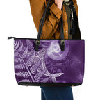 New Zealand Matariki Leather Tote Bag Maori Koru With Humpback Whale Purple