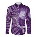 New Zealand Matariki Long Sleeve Button Shirt Maori Koru With Humpback Whale Purple