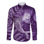 New Zealand Matariki Long Sleeve Button Shirt Maori Koru With Humpback Whale Purple