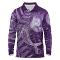 New Zealand Matariki Long Sleeve Polo Shirt Maori Koru With Humpback Whale Purple