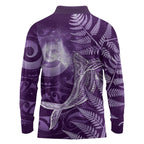 New Zealand Matariki Long Sleeve Polo Shirt Maori Koru With Humpback Whale Purple