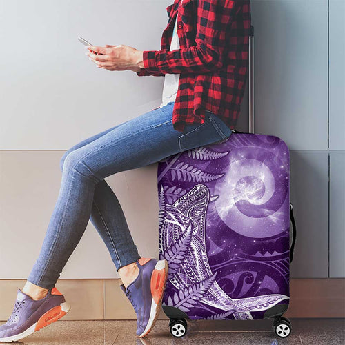 New Zealand Matariki Luggage Cover Maori Koru With Humpback Whale Purple