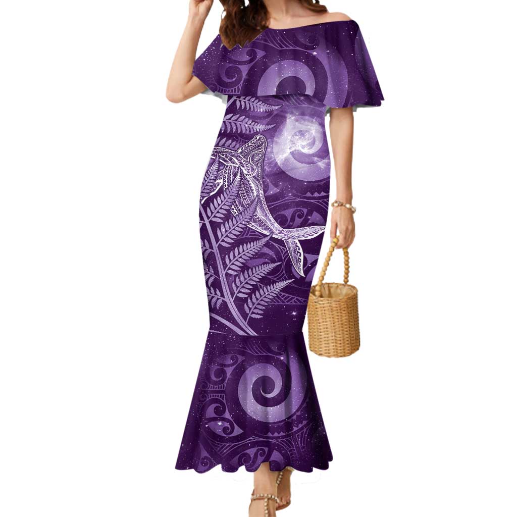 New Zealand Matariki Mermaid Dress Maori Koru With Humpback Whale Purple