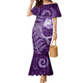 New Zealand Matariki Mermaid Dress Maori Koru With Humpback Whale Purple