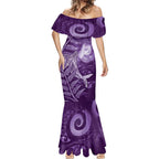 New Zealand Matariki Mermaid Dress Maori Koru With Humpback Whale Purple
