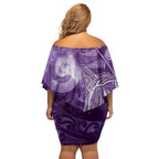 New Zealand Matariki Off Shoulder Short Dress Maori Koru With Humpback Whale Purple
