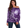 New Zealand Matariki Off Shoulder Sweater Maori Koru With Humpback Whale Purple