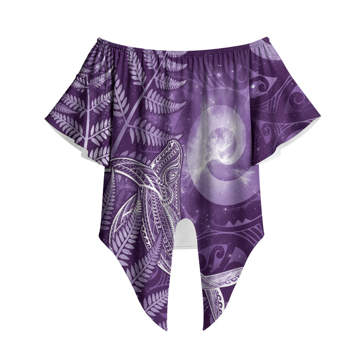 New Zealand Matariki Off Shoulder Wrap Waist Top Maori Koru With Humpback Whale Purple