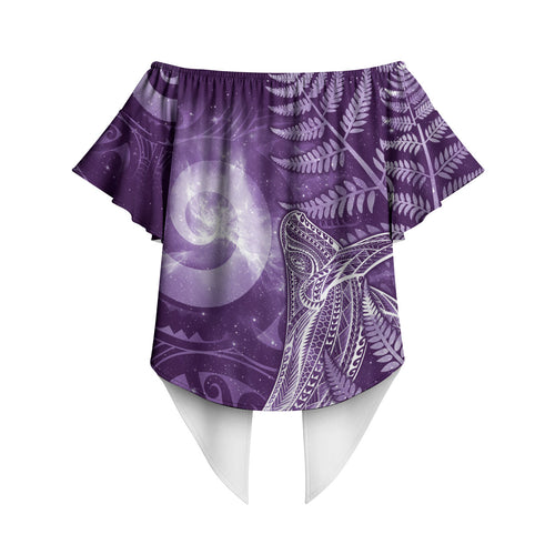 New Zealand Matariki Off Shoulder Wrap Waist Top Maori Koru With Humpback Whale Purple