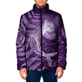 New Zealand Matariki Padded Jacket Maori Koru With Humpback Whale Purple