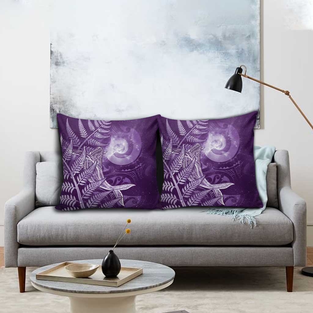 New Zealand Matariki Pillow Cover Maori Koru With Humpback Whale Purple