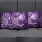 New Zealand Matariki Pillow Cover Maori Koru With Humpback Whale Purple
