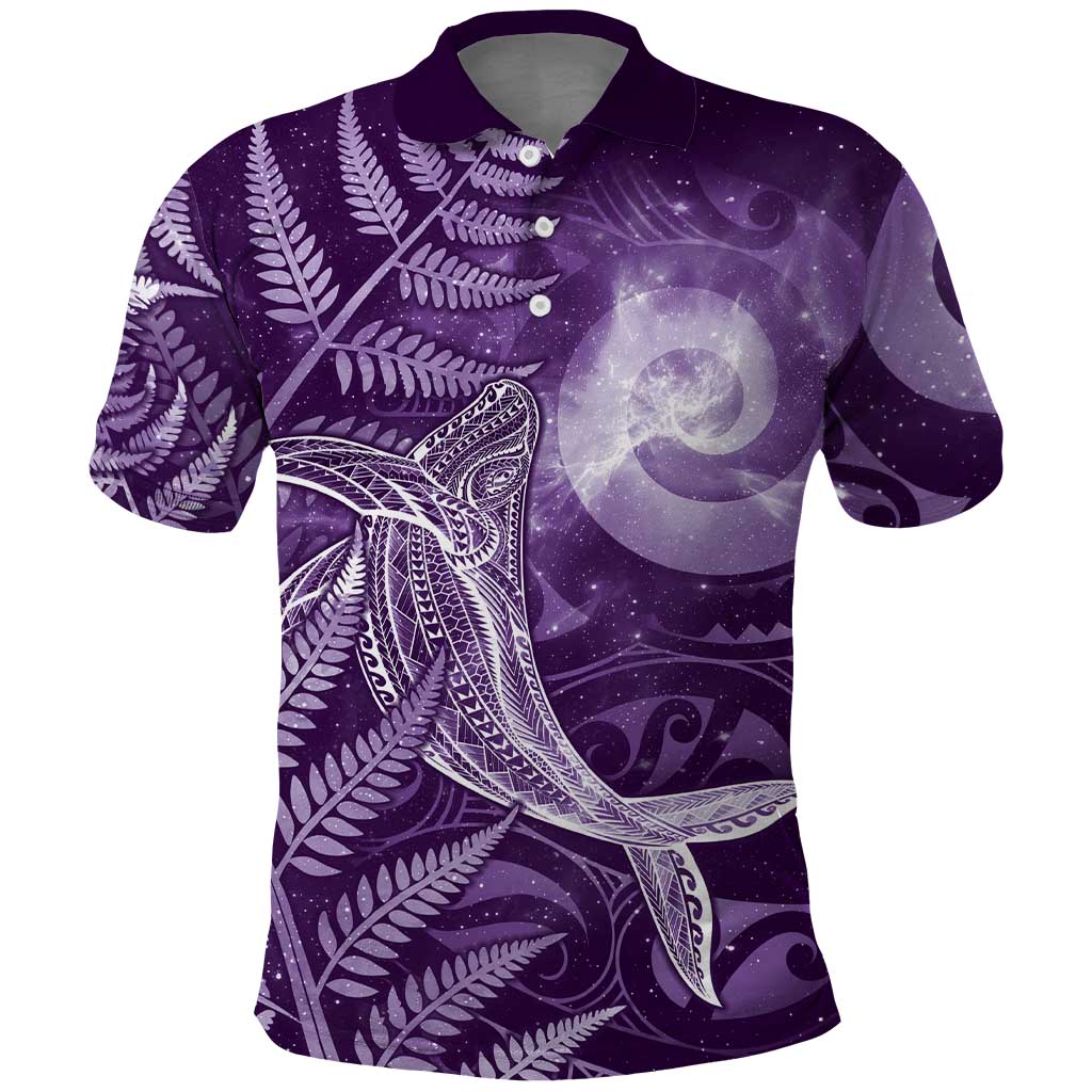 New Zealand Matariki Polo Shirt Maori Koru With Humpback Whale Purple