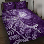 New Zealand Matariki Quilt Bed Set Maori Koru With Humpback Whale Purple