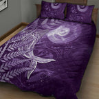 New Zealand Matariki Quilt Bed Set Maori Koru With Humpback Whale Purple