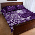 New Zealand Matariki Quilt Bed Set Maori Koru With Humpback Whale Purple