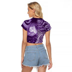 New Zealand Matariki Raglan Cropped T Shirt Maori Koru With Humpback Whale Purple