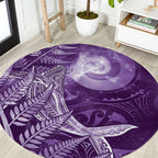 New Zealand Matariki Round Carpet Maori Koru With Humpback Whale Purple
